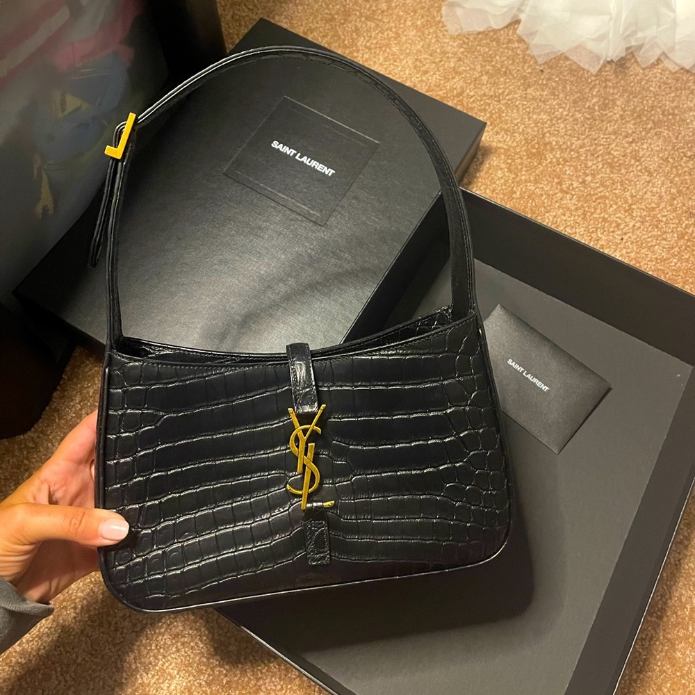90s YSL Croc-Embossed Hobo Bag